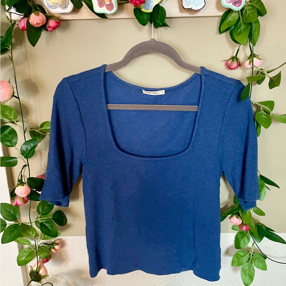 Marine Layer Lexi Rib Square Neck Crop Top in Blue Heather